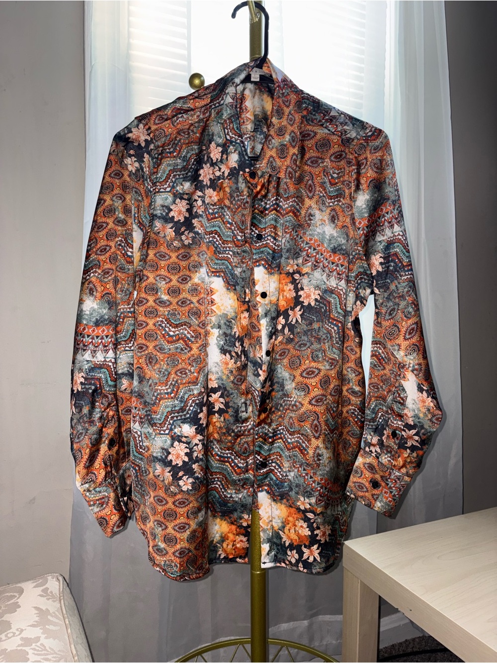 Alex & Lili Floral Geometric Long-Sleeve Shirt Jacket - Orange Multi